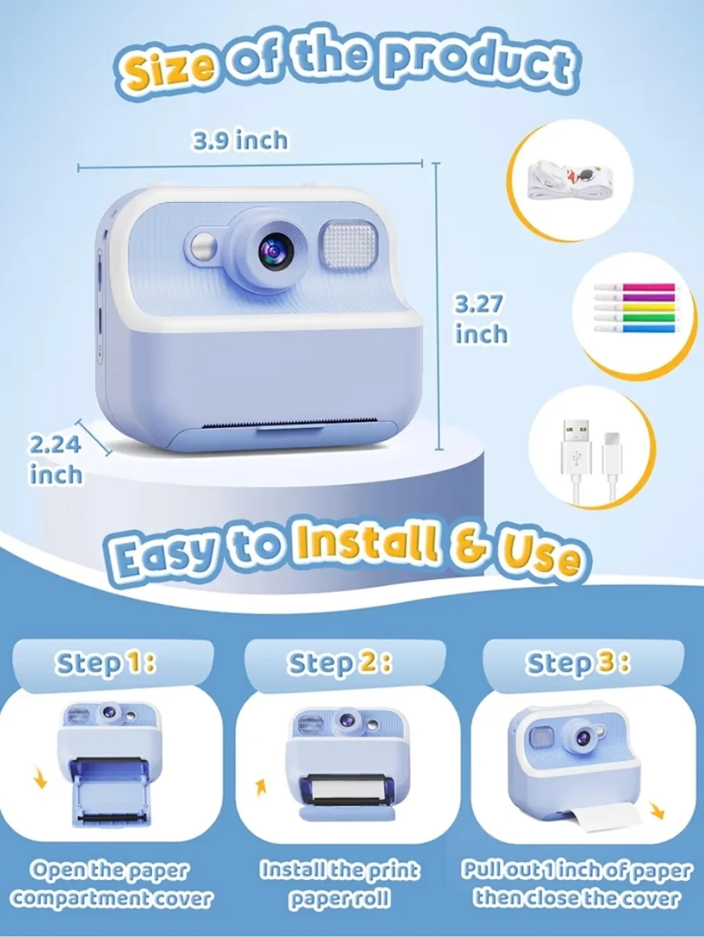 Kids Instant Print Digital Camera - Blue